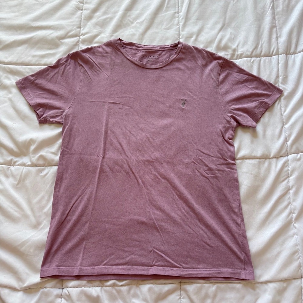 AllSaints Tonic Crew T-Shirt Mens Medium Slim Fit Mauve Purple Ramskull Cotton